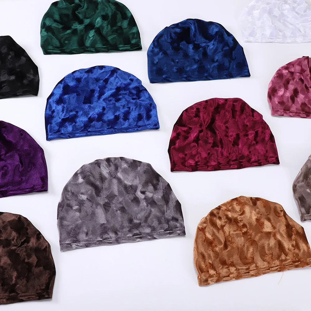 Nowa Muzułmańska Aksamitna Podszewka Pod Hidżab z Nadrukiem, Czapka, Bonnet, Damska Czapka Chemo, Chusta na Wypadanie Włosów, Wewnętrzny Hidżab, Turban Damski