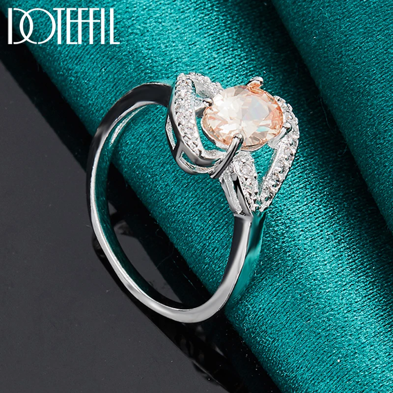 DOTEFFIL 925 Sterling Silver Orange 5A Zircon Ring For Woman Wedding Engagement Party Jewelry