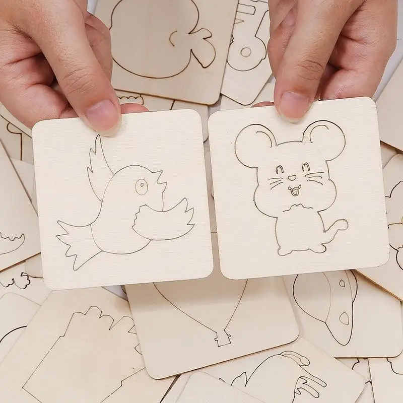 60 stücke Montessori Kinder Malerei Spielzeug Kleinkind Doodle Pädagogisches Holz DIY Malerei Schablonen Puzzle Spielzeug