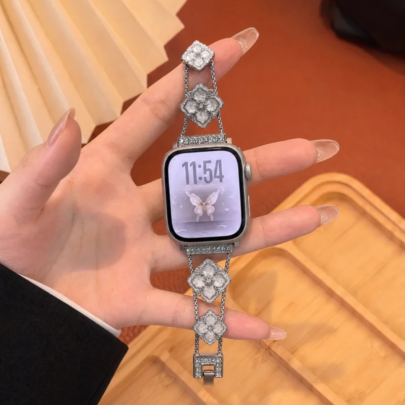 Creative Flower Metal Watch Strap Compatible with Apple iWatch for 38mm, 40mm, 41mm, 42mm, 44mm, 45mm, 49mm (Fashionable Watch B
