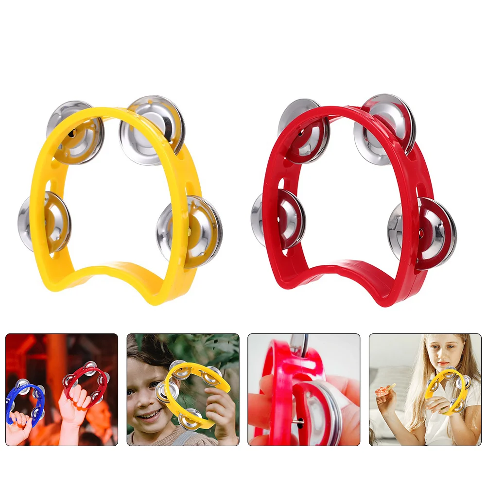 2 Pcs Bell Ring Hand Tambourine Musical Instrument Baby Percussion Gift Double Row Drum Handheld Standing Panderos