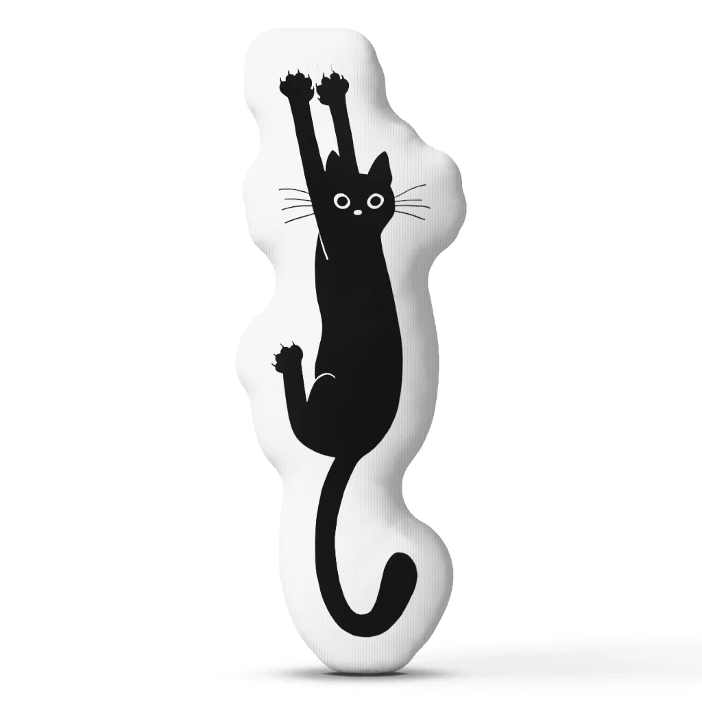 Black Cat Silhouette Hanging Shaped Pillow Cute Cat Lover Cushion Stuffed Throw Pillow for Sofa Home Decor Cat Owner Gift