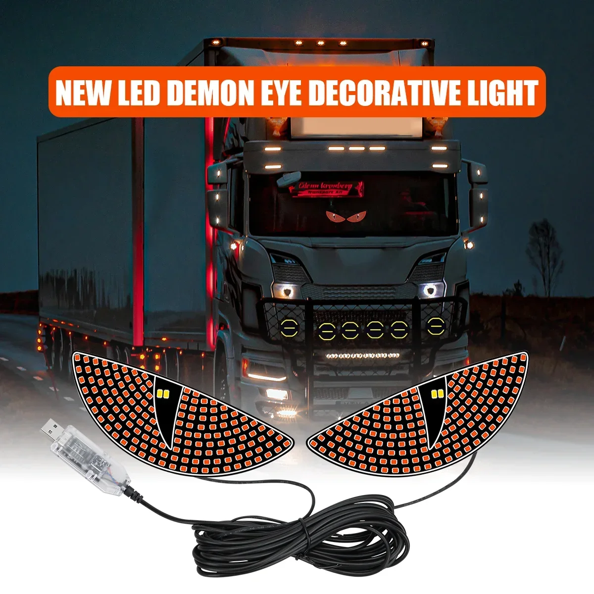 Truck Devil Eye Decorative Light 2Pcs Pixel Panel Windshield Dynamic Demon Eyes Atmosphere Light Auto Decoration Accessories