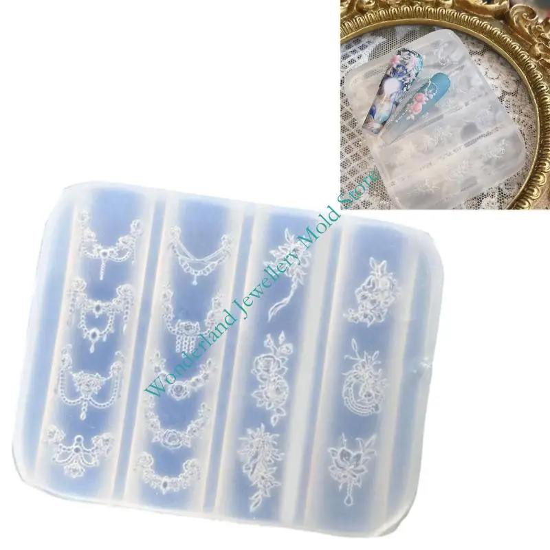 

H7EB Silicone Nails Embellishment Molds Flower Chain Small Accessories Crafting Molds for Beauty Enthusiasts Present