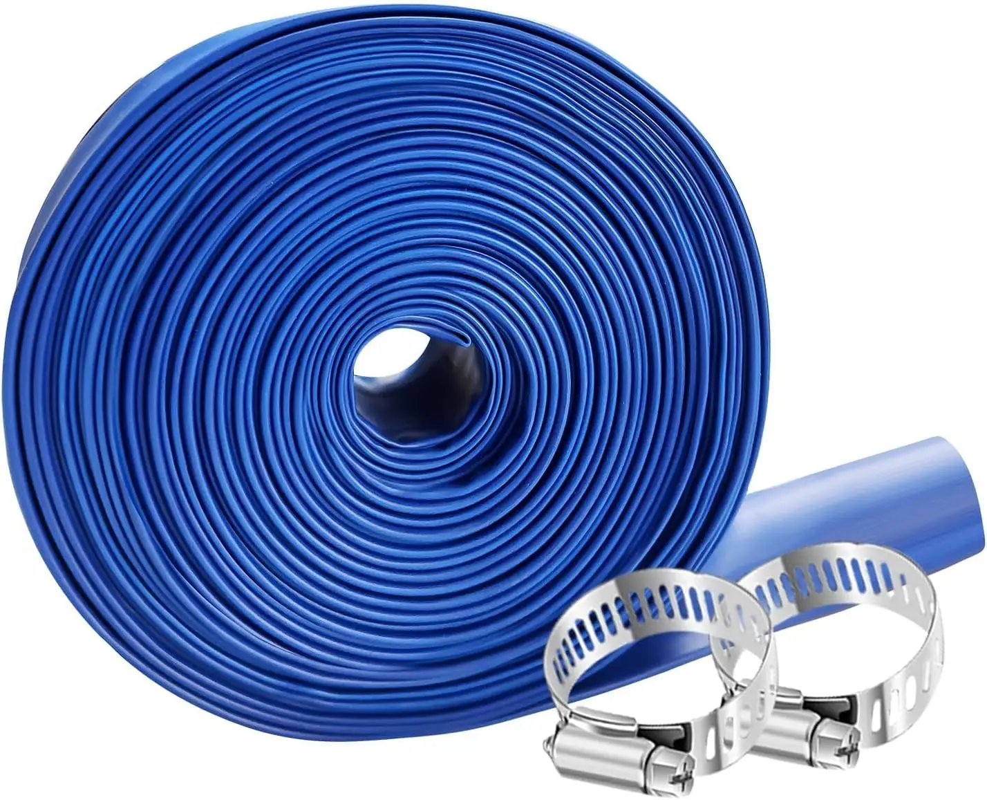 

PVC Drain HOSE 2"*100ft, Pool Backwash Hose, Heavy Duty Reinforced Blue PVC Lay Flat Water, For Swimming Drain Pools and Clea