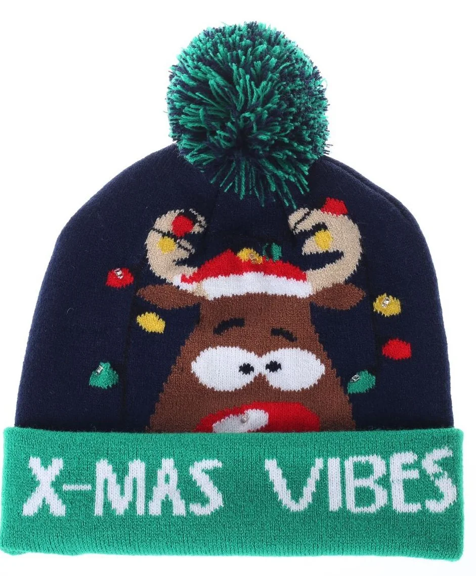 New Style! LED Christmas Hat Beanie Light Up Illuminate Warm Hat 48 Patterns New Year Snowman Sweater Hat Christmas Decorations