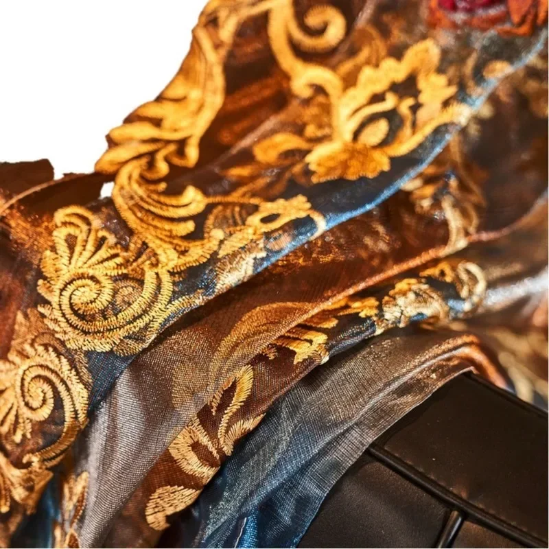 

New Customize American Light Luxury Gauze Curtains Vintage Jacquard Hollow Embroidery Translucent Curtains with Gauze