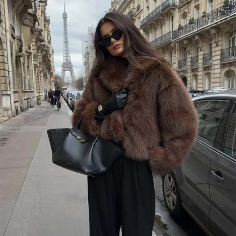 2026 가을 겨울 인조 모피 코트 패션 두꺼운 라펠 폭스 퍼 재킷 고품질 플러시 오버코트 짧은 모피 여성 코트