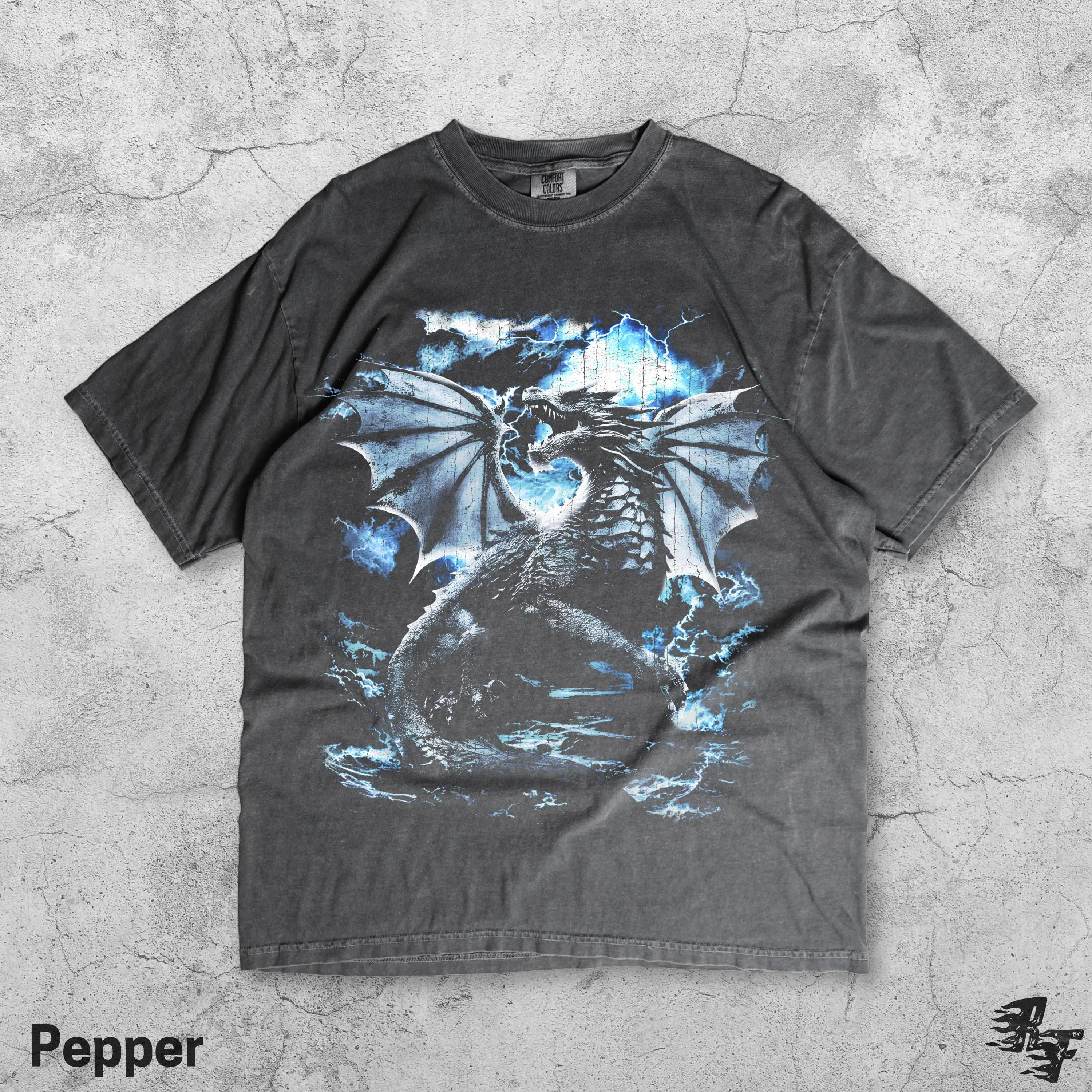 Y2K Dragon Lightning Fantasy T-Shirt, Vintage Grunge Medieval Grunge Tee, Washed Mythical Beast Dark Gothic Streetwear