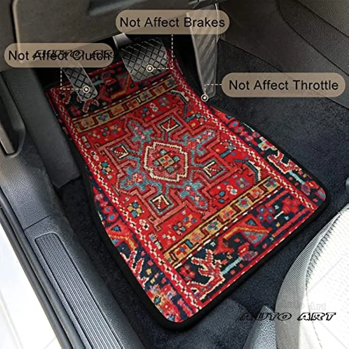 Antique Oriental Turkish Persian Carpet Car Floor Mats 4-Piece for Front Rear Seats Durable Floor Carpet Heavy Duty Rubber Back