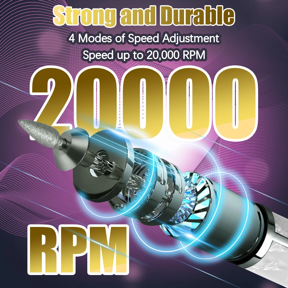 20000RPM آلة تلميع الأظافر المهنية مسمار الحفر التروس المتعددة منخفضة الضوضاء الأظافر ساندر ملف مجموعة لأدوات صالون مانيكير