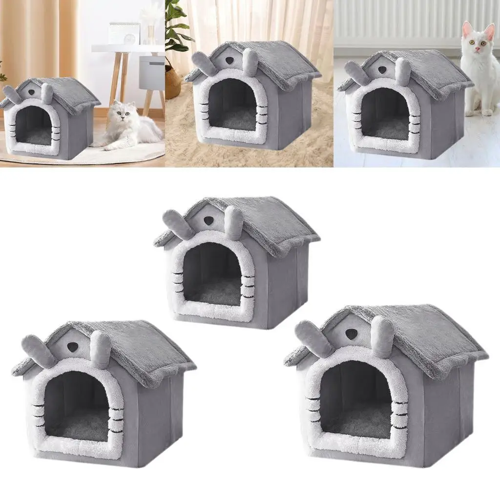 Cama para Animais de Estimação em Formato de Casa, Tenda Aconchegante para Gatos e Cães, Ninho Interno para Gatos e Cães de Pequeno, Médio e Grande Porte