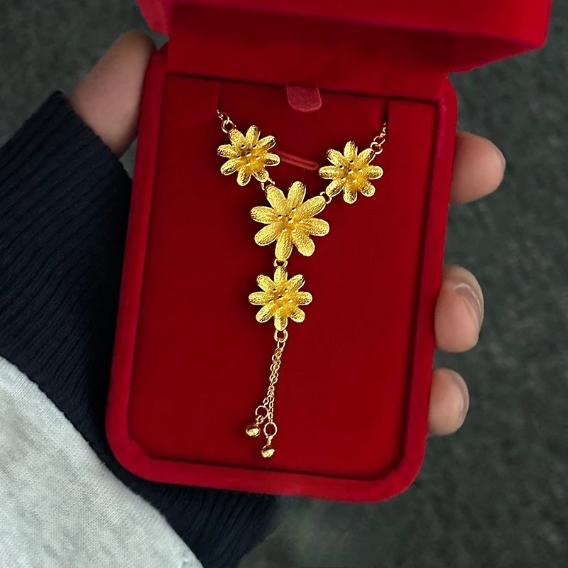 

Fashion 14 KT Gold Color Four Sunflower Collarbone Chains Necklace for Women's Wedding Birthday Fine Jewelry Gifts