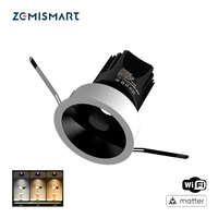 Zemismart Matter WiFi LED Spotlight 12W Anti-Glare Dimmable Ceiling Light Round Recessed Angle Adjustable Alexa Google Home App