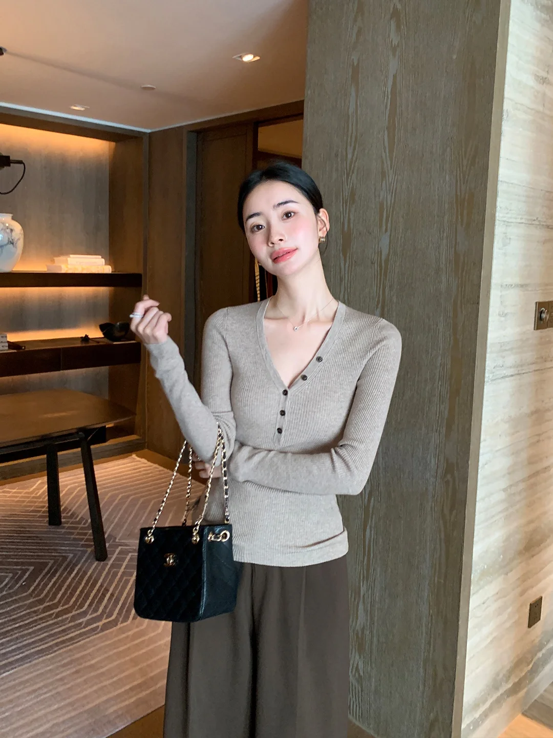 

Maven Lin Women's V-Ne Knitwear Wool Long Sve Slim Fit Top Comfortable Casual Sle Polyester Fiber Blend