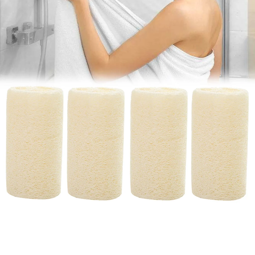 

4 шт., банное полотенце из люфы, губка, отшелушивающие подушечки, натуральный скруббер, мягкий, безопасный, нежно очищает кожу, бытовые чистящие средства для ванны