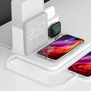 3 in 1 Fast Wireless Charging Station 15W Wireless Charger Alarm Clock Night Light Charging Dock for iPhone Samsung AirPods