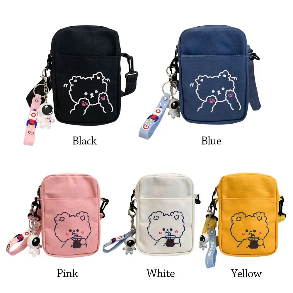 Women Canvas Small Bag Cartoon Bear Crossbody Shoulder Bags Ladies Purse Phone Bag Handbags