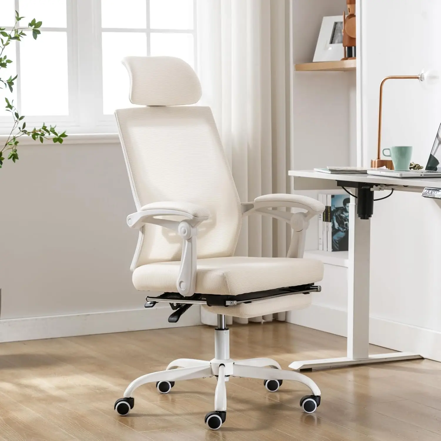 Chaise de bureau ergonomique en maille avec repose-pieds, chaise de bureau à domicile, dossier de sauna, ordinateur E réglable, 90-135