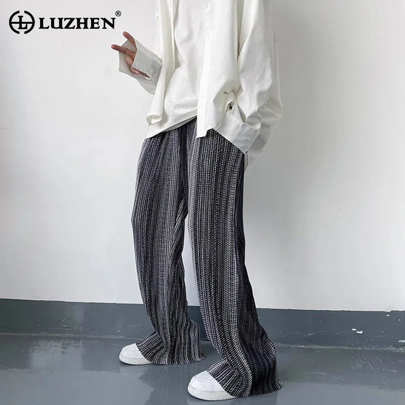

LUZHEN 2025 Summer New Ice Silk Wide Leg Casual Pants Men's Stylish Korean Loose Male Straight Trousers Color Contrast JY1305