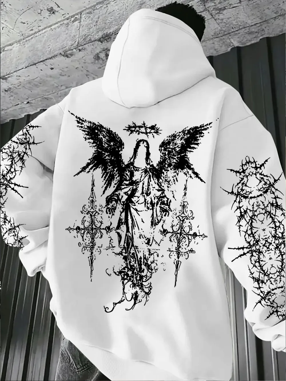 Hot selling autumn and winter men's Gothic angel print soft and