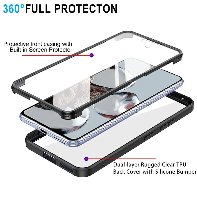 360 Protection Case For Xiaomi Redmi Note 13 12 11 Pro 5G 10 9 9S Redmi 10 10C 12C 13C 4G Shockproof Double Full Body Cover