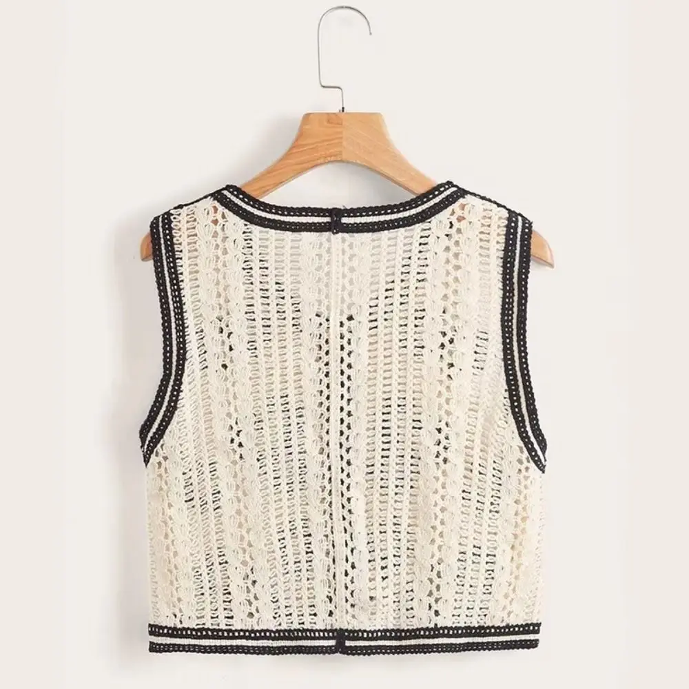 Fashion Button Front Crochet Waistcoat Sleeveless Boho Style Front Top Vest Sleeveless Vest Summer Wear