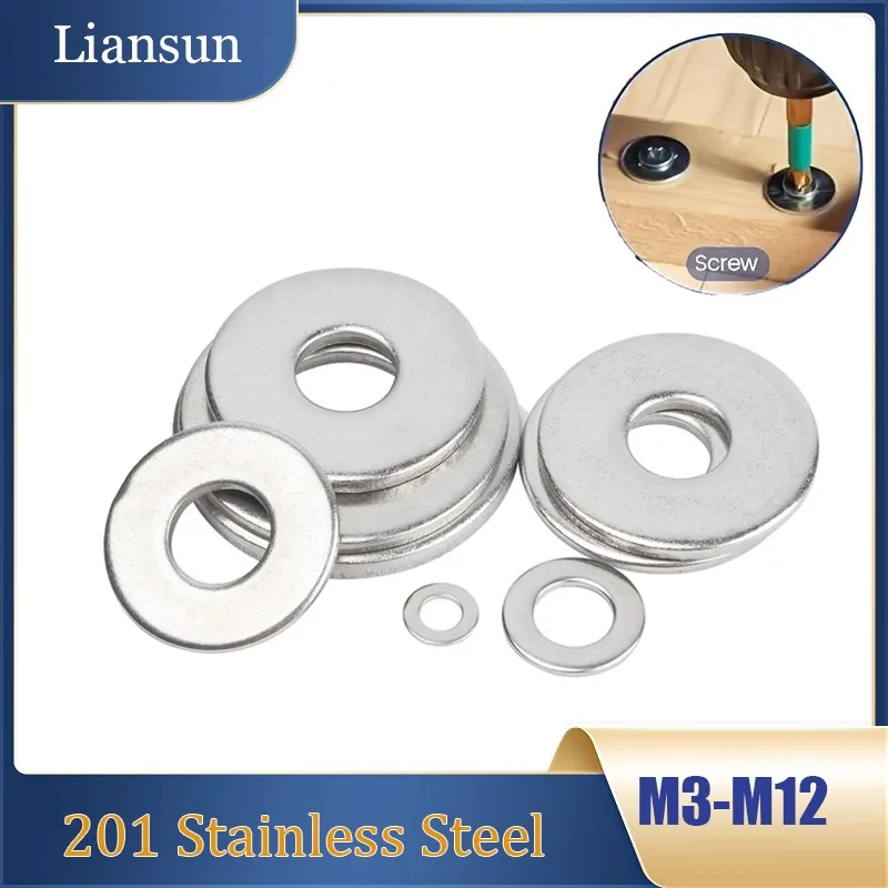 

201 Stainless Steel Flat Washer Metal Gasket M3 M4 M5 M6 M8 M10 M12 Ultra-thin Large Size Flat Washer for Screws and Bolts