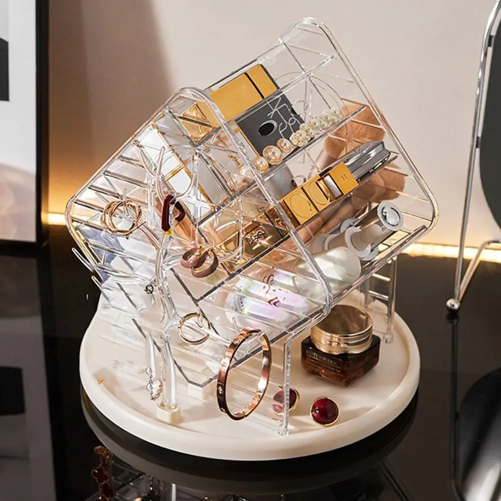 

Large Capacity Rotable Jewelry Storage Box Advanced Sense Transparent Cosmetics Storage Boxes Multifunction Plastic