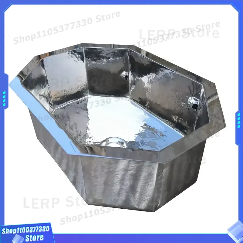 Modern 40cm Octagonal Stainless Steel Wash Basin Handcrafted Embedded Bathroom Sink Hotel Style Polished Drain Handmade 40cm