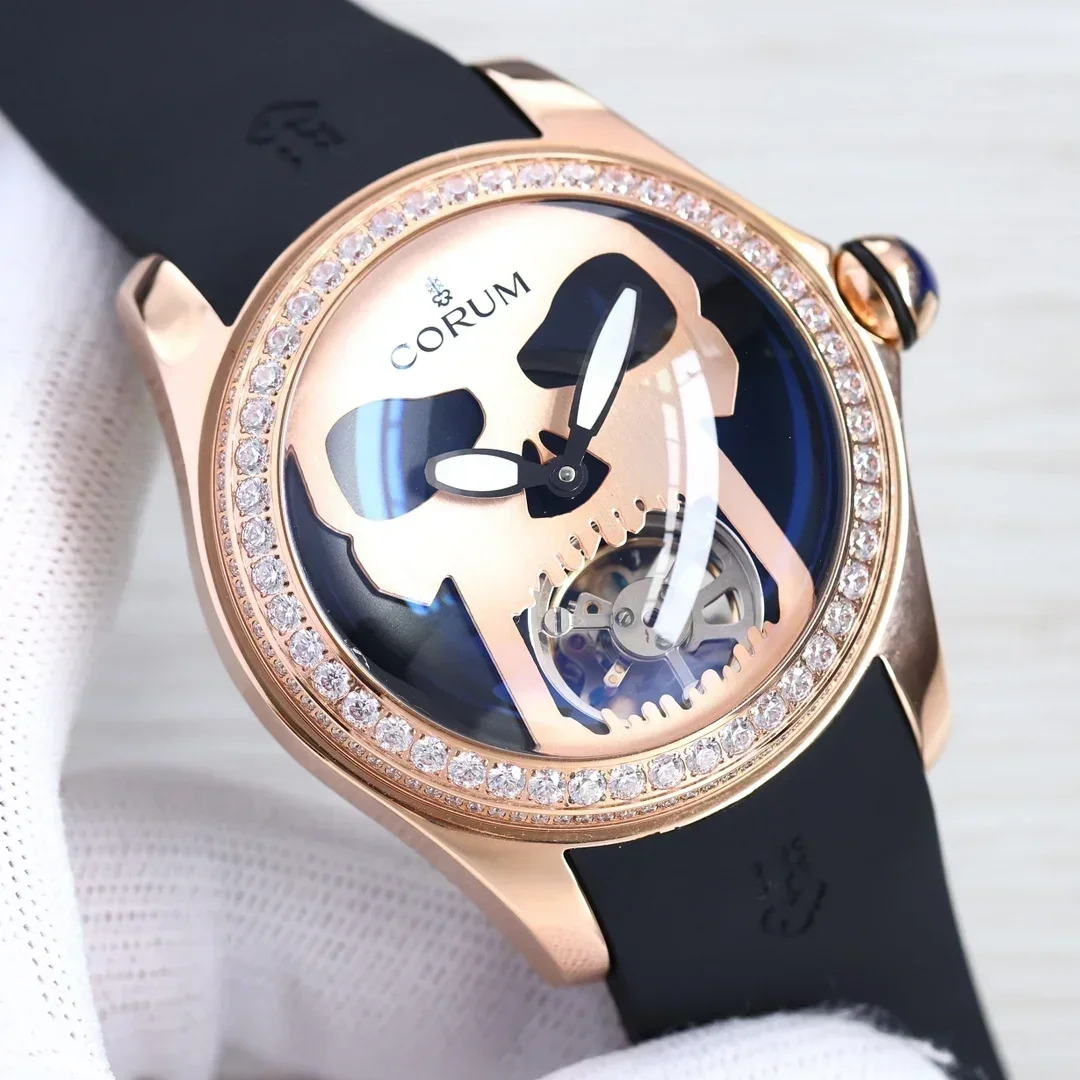 Reloj de pulsera Mecánico Tourbillon flotante de la serie Bubble, reloj de pulsera mecánico de moda de Calavera, resistente al agua, 46mm