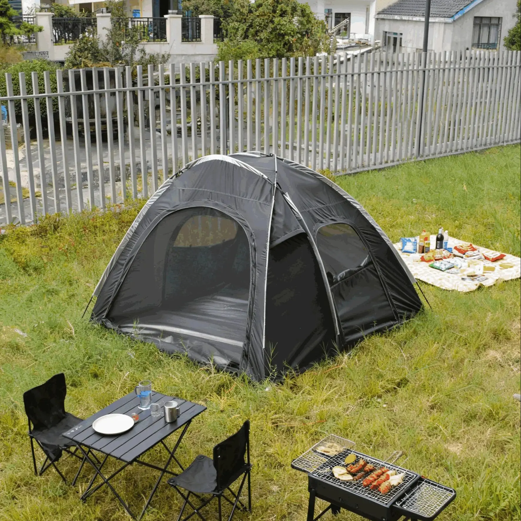 Rainproof and Sunscreen 4-Person Planet Tent, Spherical Mesh Window 4-Person Camping Picnic, Ground Shell for Outdoor Adventure