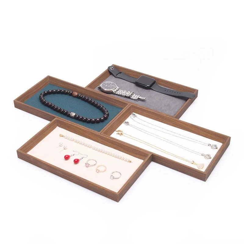 صينية مجوهرات فارغة من الخشب البني، حلقة تخزين، حلق، قلادة، سوار، قلادة، منظم الخرز