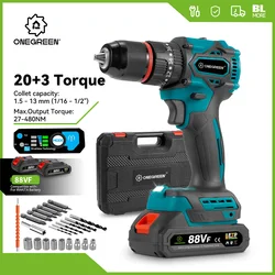 ONEGREEN 480N.M 13mm Brushless Electric Impact Drill Cordless Drill Electric Screwdriver Power Tools For Makita 18V Battery Pin