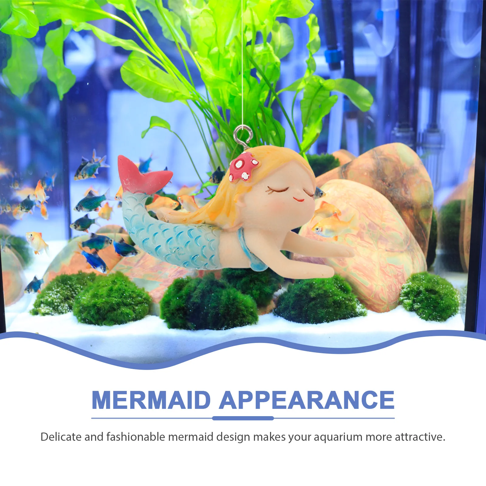 

Mermaid Decor Wear-Resistant Resin Aquarium Ornament Adjustable Hanging Fish Tank Accessory Elegant Tabletop Aquarium Decor