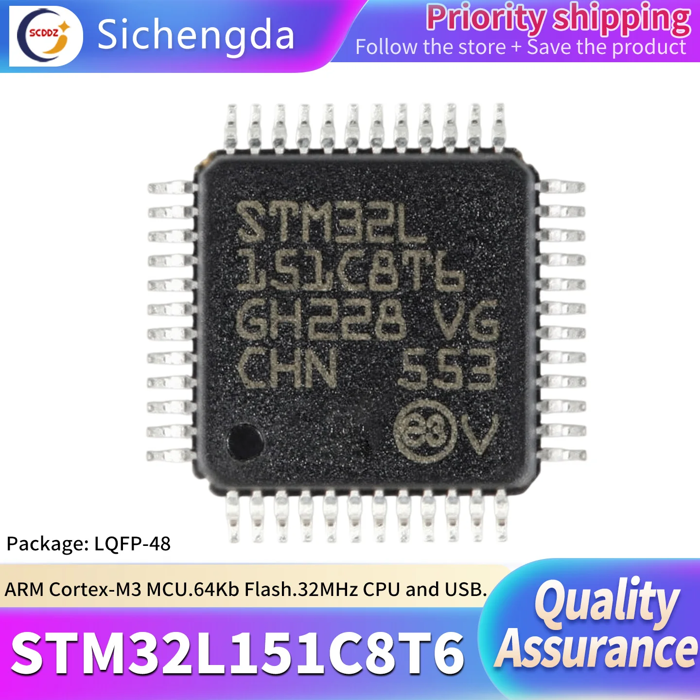 Original Genuine STM32L151C8T6 LQFP-48 ARM Cortex-M3 32-bit Microcontroller (MCU)