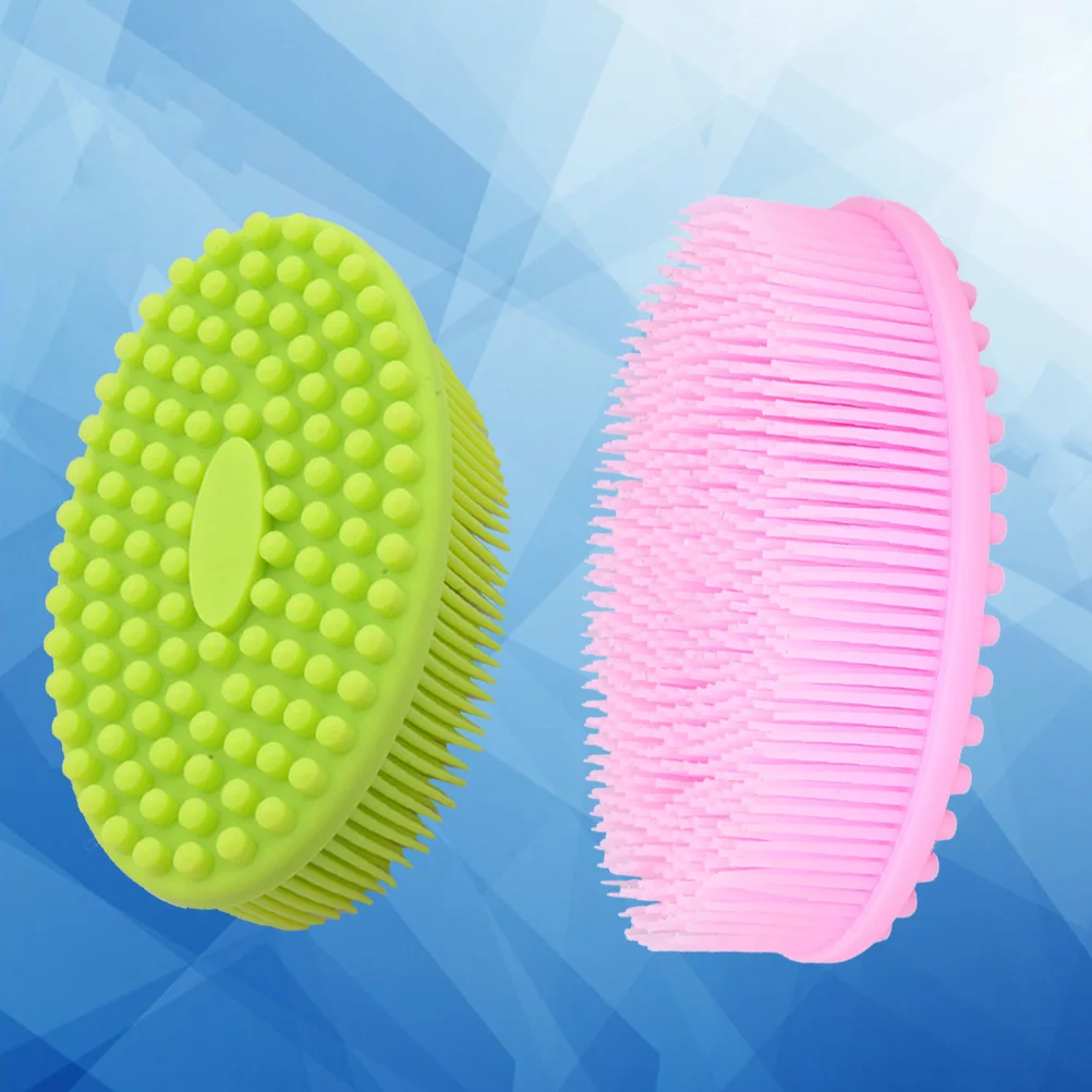 قطعتان من فرش تدليك استحمام الأطفال المصنوعة من السيليكون، فرش تدريب ناعمة قابلة للتمدد، ملحقات حمام صديقة للبشرة، أخضر وردي