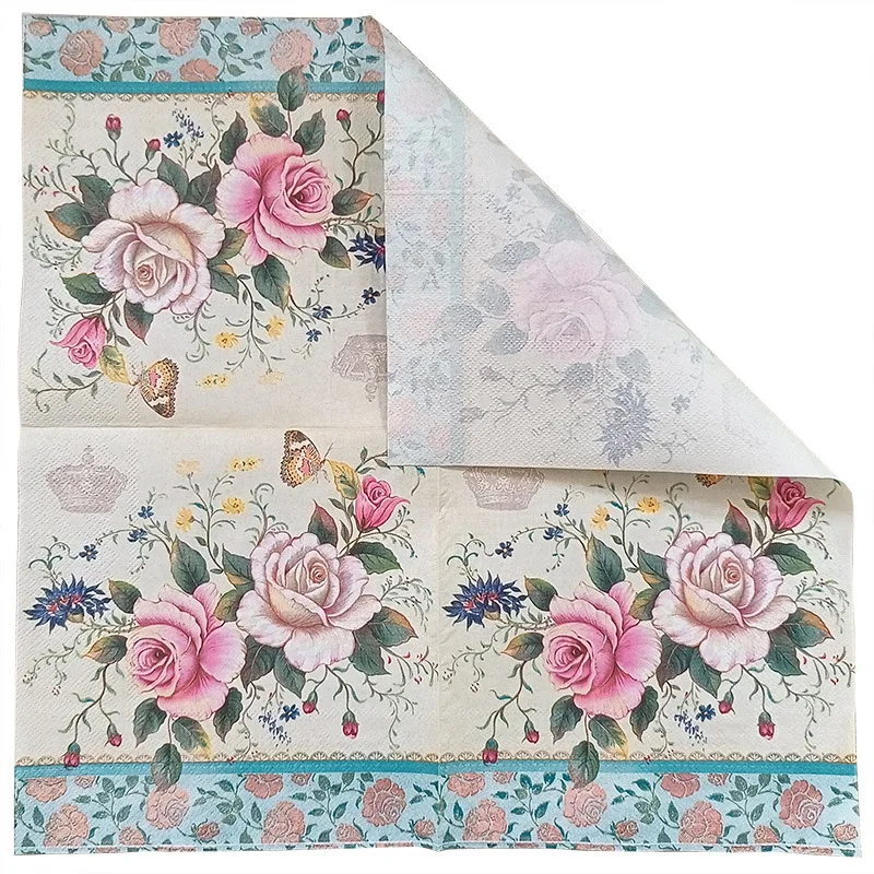 Napperons en papier imprimé fleur et enge, 2 plis, 33x33cm, 10 pièces, 20 pièces par paquet, en stock, nouveau