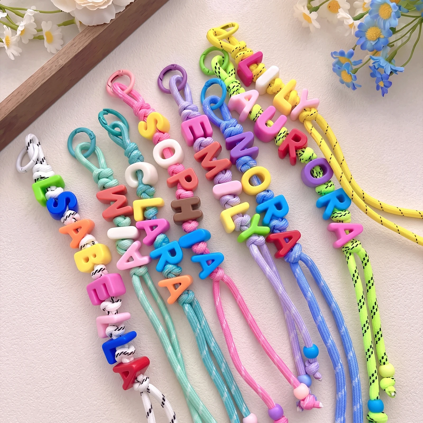 Custom Name Keychain Personalized Letter Bead Charm Colorful Rope Lanyard Backpack Pendant Anniversary Gift Cute Girls Handmade