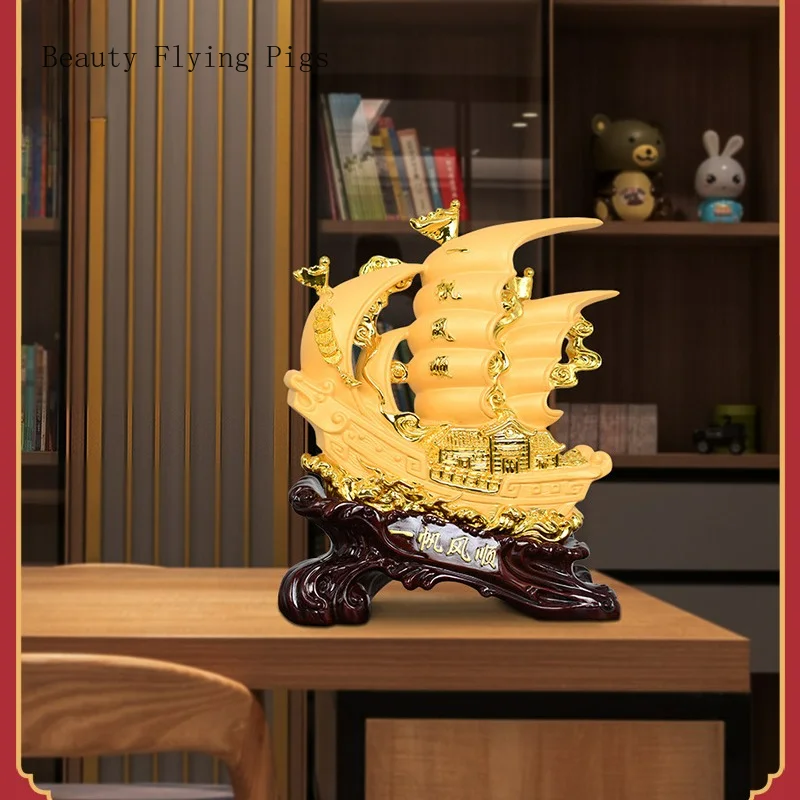 Gold-plated resin sailboat decorations, living room, TV wine cabinet, opening, housewarming, new home gifts, handicrafts