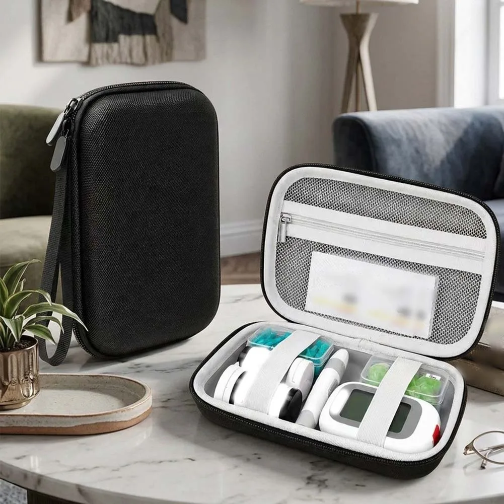 EVA Diabetic Supply Organizer Compact Travel Bag for Insulin Glucose Test Strips and Lancing Devices 12x5x18.5cm