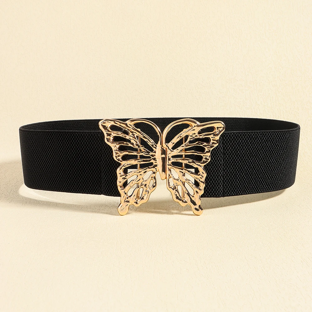 Fashion hollow big butterfly waist seal elastic high stretch waist adornment dress black leopard elegant belt