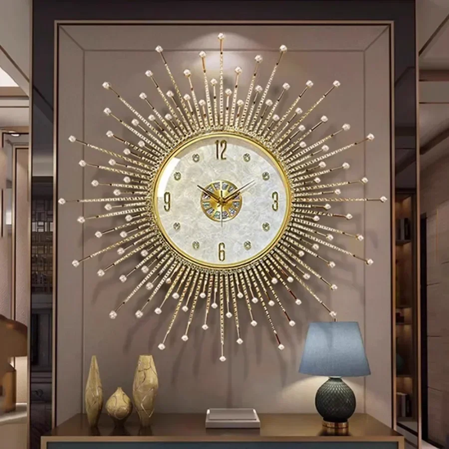 Luxury Living Room Wall Clock Decoration Art Elegant Home Wall Clock Pieces Quartz Gold White Glass Kitchen Room Decor