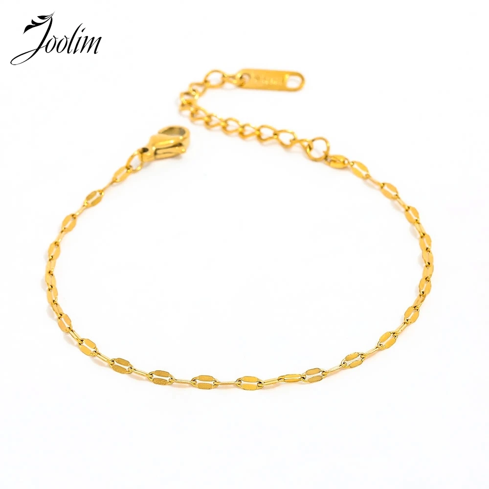 Joolim Jewelry Wholesale High End PVD Waterproof&No Fade Simple Versatile Lip Basic Chain Stainless Steel Bracelet for Women