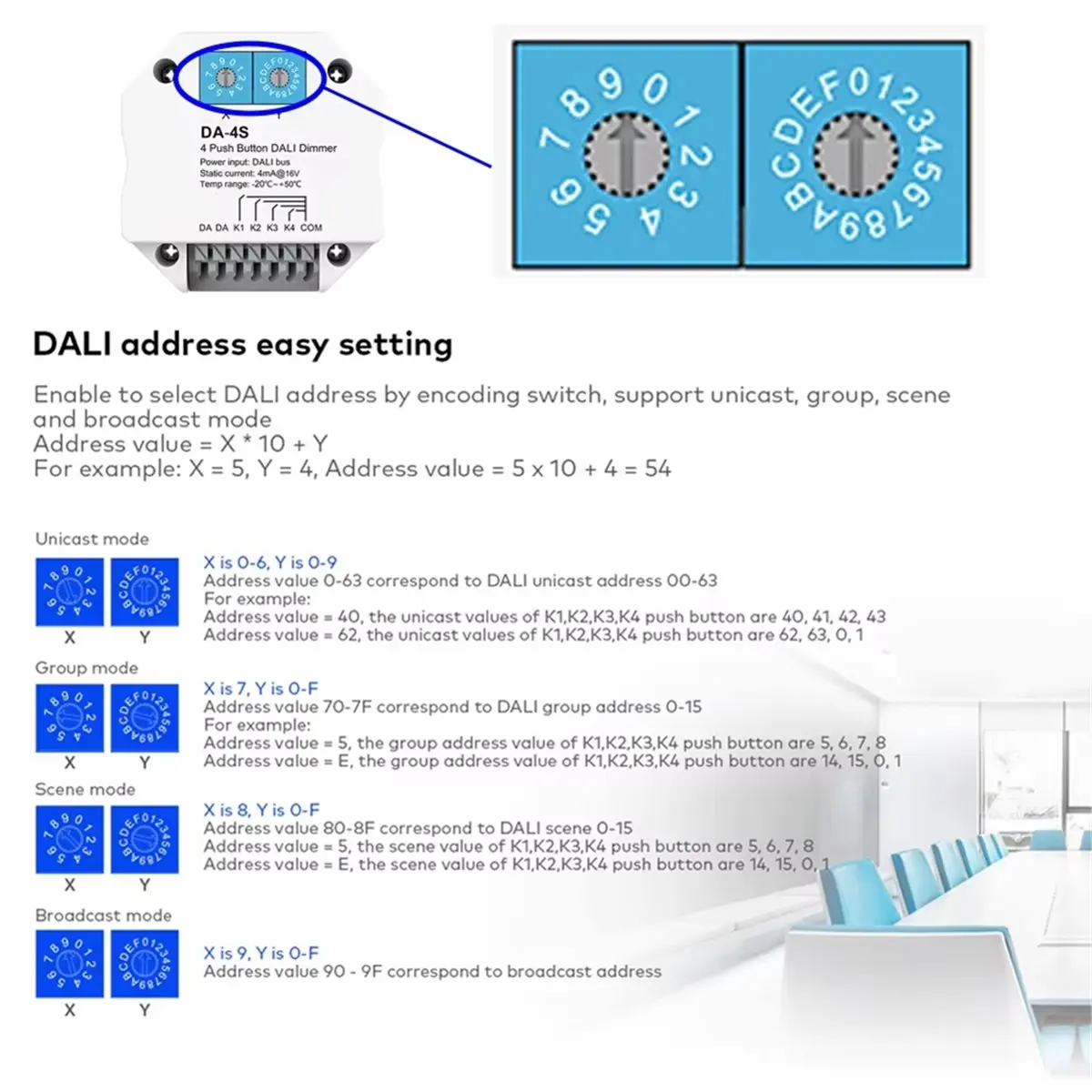 Signal 4 Push Button Dimmer Work Master/ Bus Power Supply da-4S Encoding Switch Select Addresses for LED Light