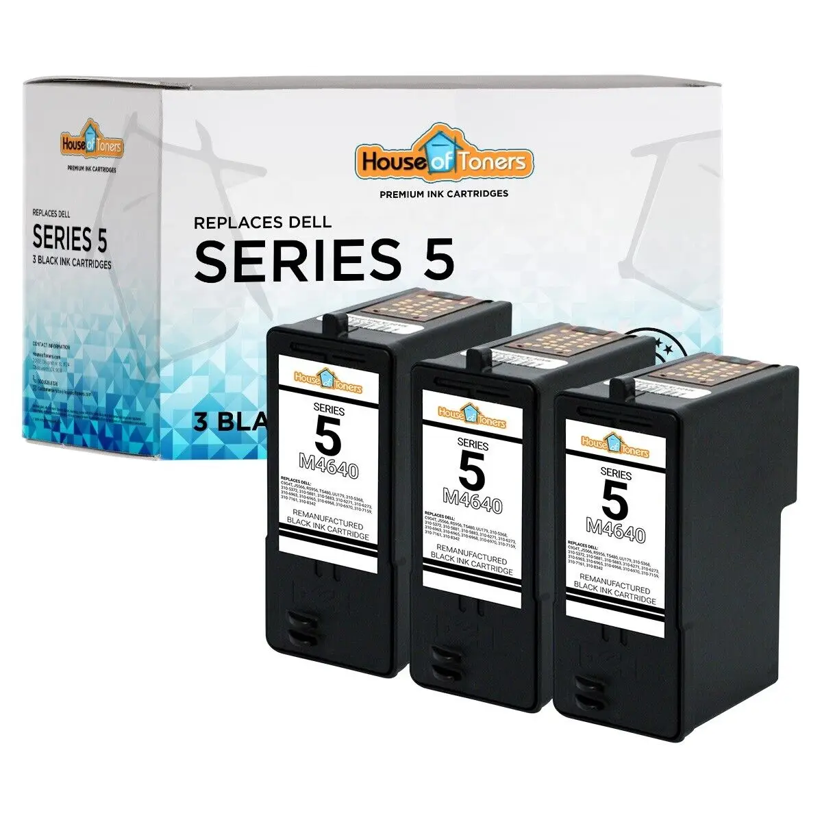 Paquete de 3 unidades de tinta negra para impresoras Dell Series 5 M4640, 922, 924, 942, 944