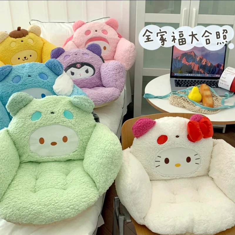 

2024 Sanrio, Hello Kitty Cinnamoroll плюшевая наполовину окруженная подушка Kuromi для зимнего семейного общежития офиса нескользящая подушка для стула