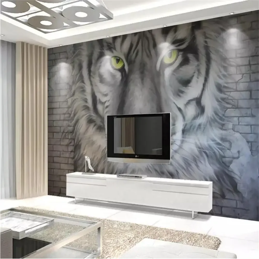 Custom Embossed tiger photo wallpapers for living room brick wall papers home decor papel de parede 3d improvement Sticker