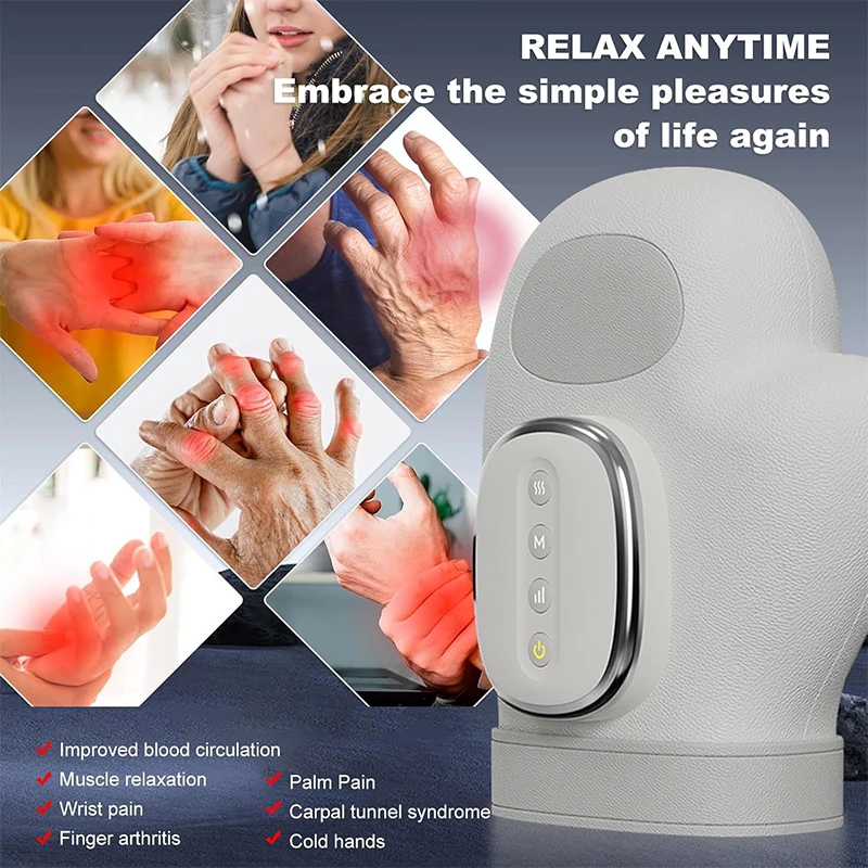 ถุงมือนวดไฟฟ้าไร้สายพร้อมระบบทำความร้อนและแรงดันลม บรรเทาอาการปวดจากโรคข้ออักเสบ โรคปลอกถุงมืออักเสบ อาการเมื่อยล้าของนิ้วมือและฝ่ามือ
