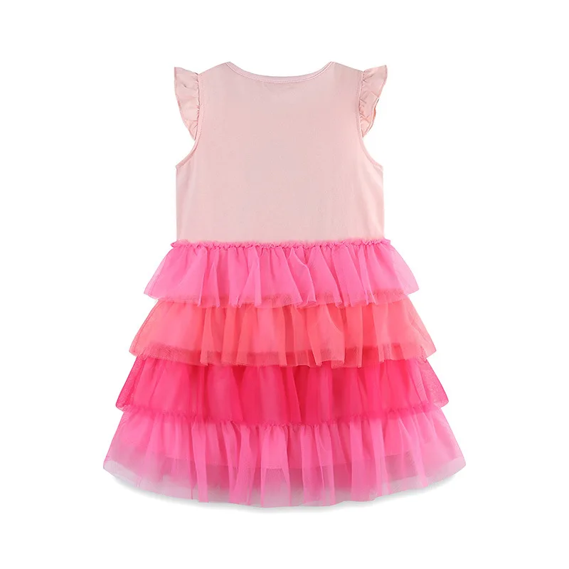 2024 Summer Girl Skirt Puff Sleeve Mesh Skirt Animal Cartoon Puffy Princess Press Girl Toddler Round Neck Cake Dress